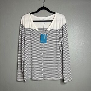 Market & Spruce Cardigan Sz 1X White Black Striped Button Front V-Neck Knit NWT